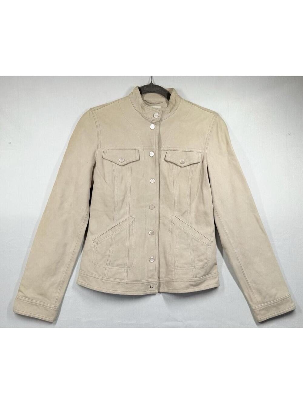 Faconnable Goatskin Leather Jacket Coat Women’s Sz XS Cream White Soft